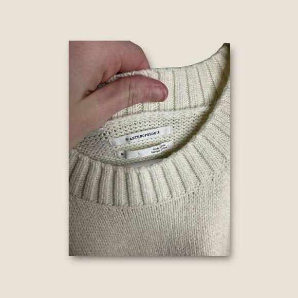 By Anthropologie Cold Shoulder Knit Long Sleeve Sweater Cream Size Medium - Picture 5 of 6